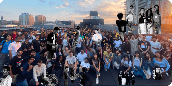 group photo at the fall 2023 kickoff on a roof top